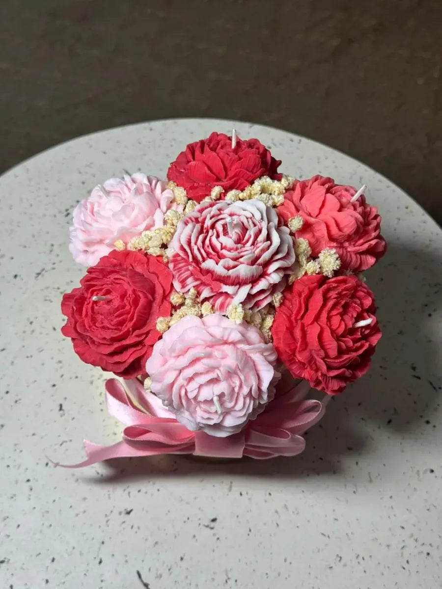 Peonías — Arreglo Bouquet Ramo de Velas de Soya Aromáticas · 7 velas