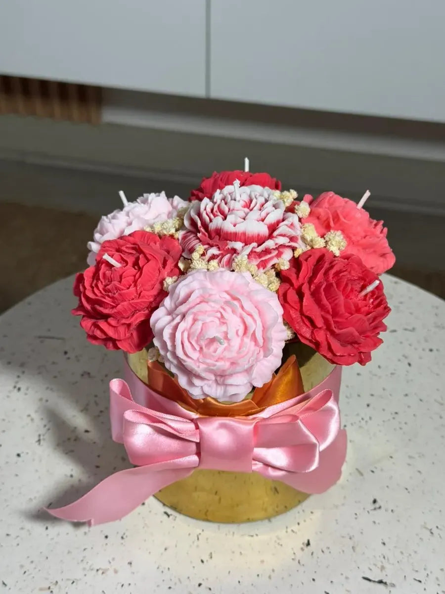 Peonías — Arreglo Bouquet Ramo de Velas de Soya Aromáticas · 7 velas