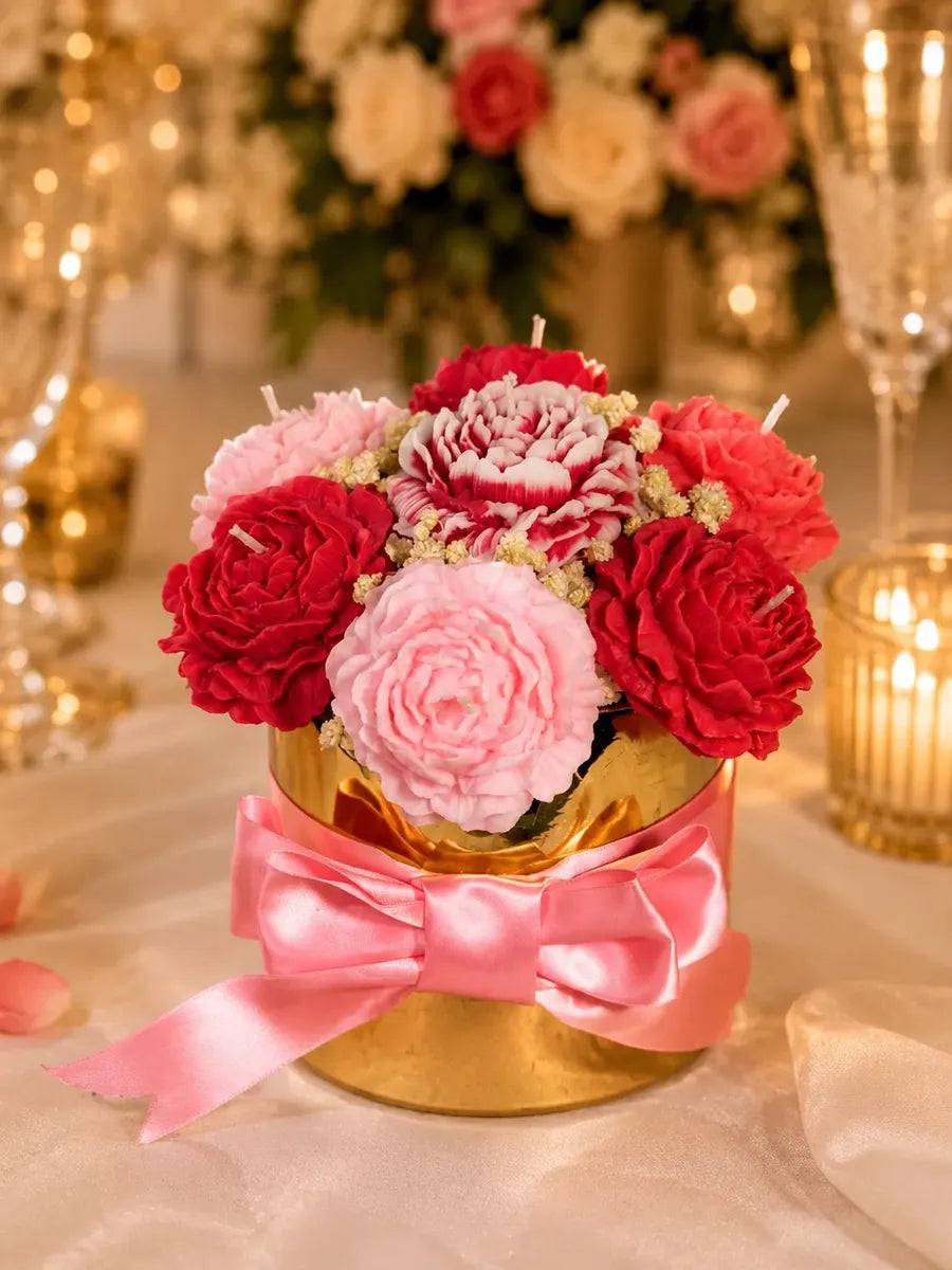 Peonías — Arreglo Bouquet Ramo de Velas de Soya Aromáticas · 7 velas