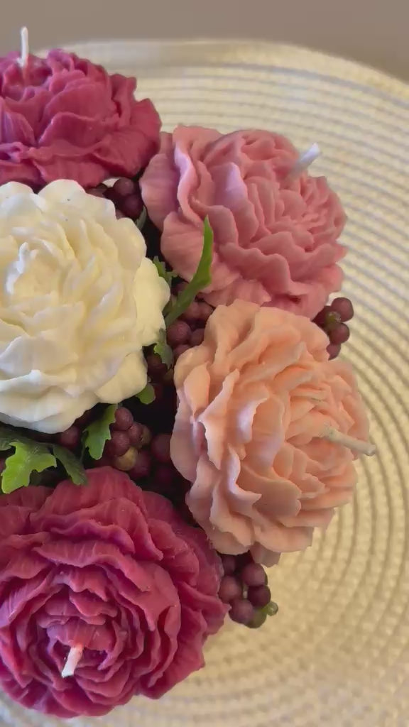 Peonías — Arreglo Bouquet Ramo de Velas de Soya Aromáticas · 7 velas